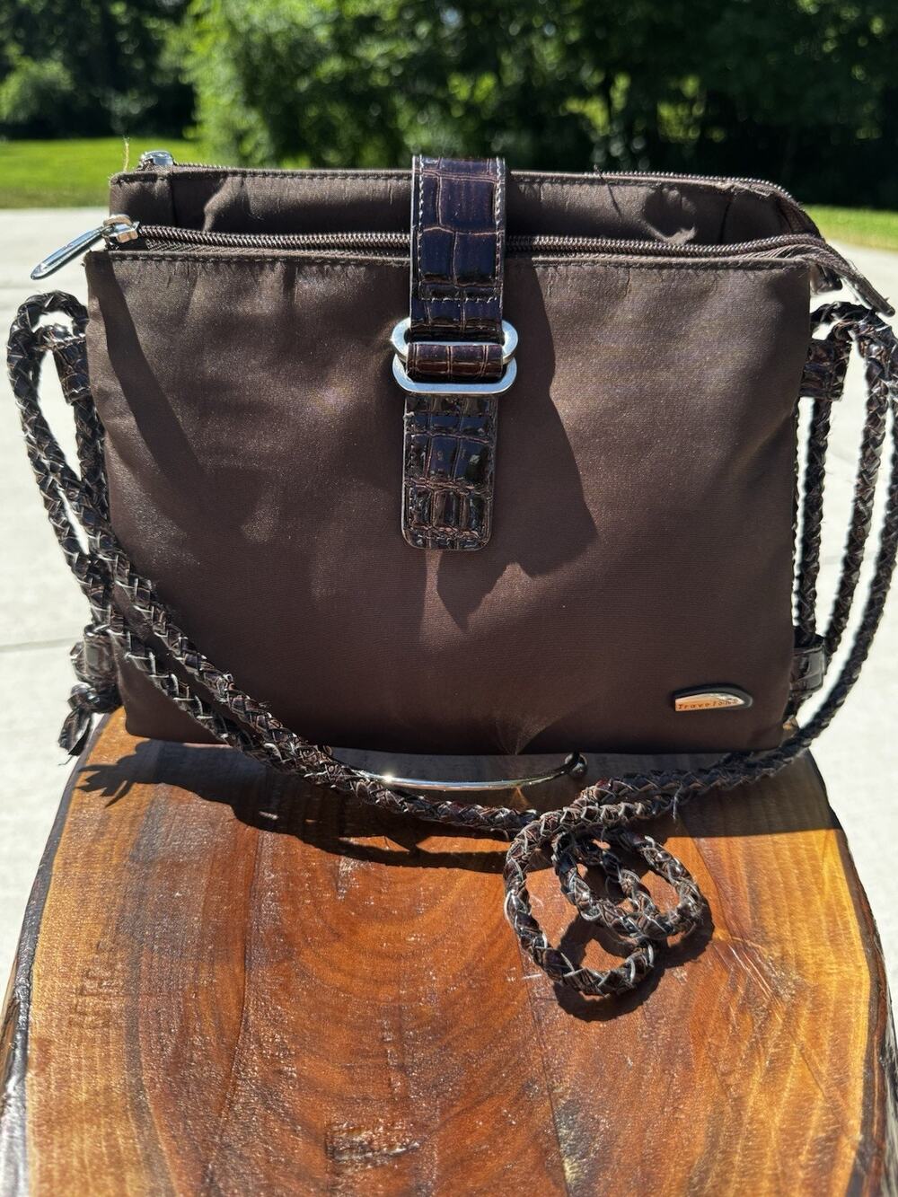 Travelon Multipocket Brown With Alligator Strap Crossbody Travel Work